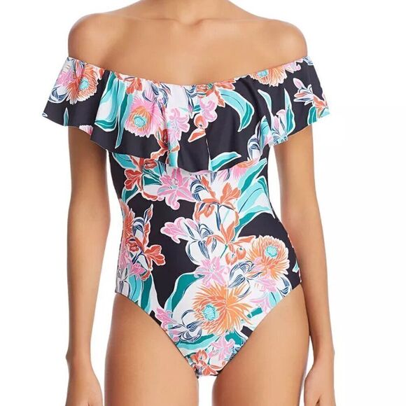 TRINA TURK Tropic Waves Off-the-shoulder Bandeau One-piece Swimsuit Medium 8 - Picture 1 of 10